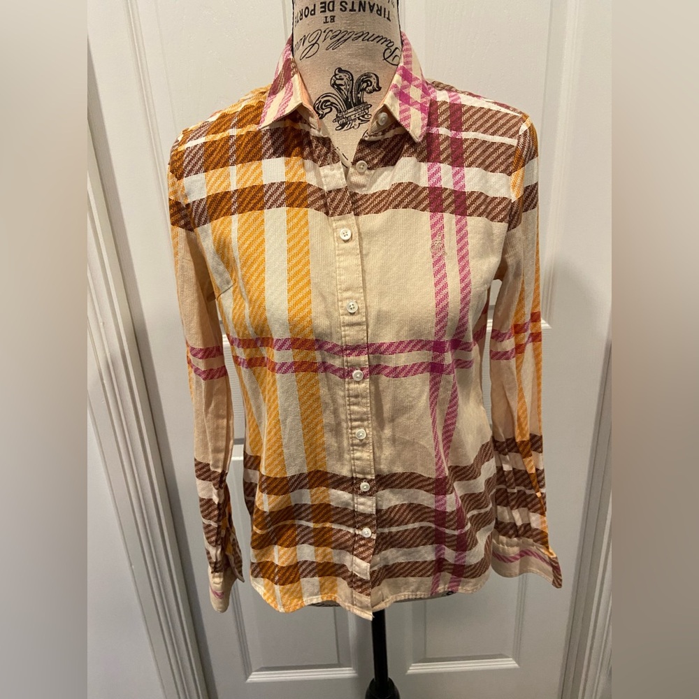5$ add on, BEANPOLE Plaid Button-Down Shirt in Pink, Yellow, and Brown